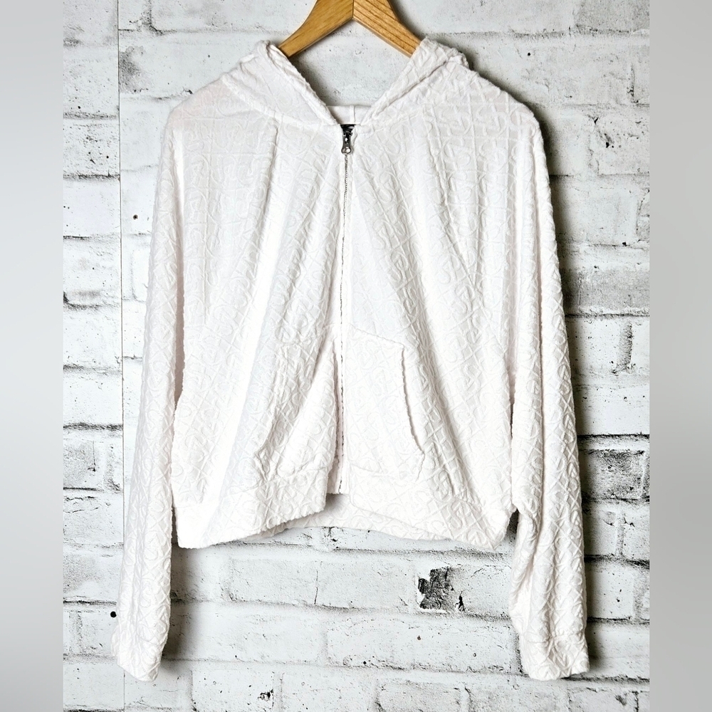 Victoria’s Secret On Point White Textured Cropped Zip Hoodie L Soft Cozy